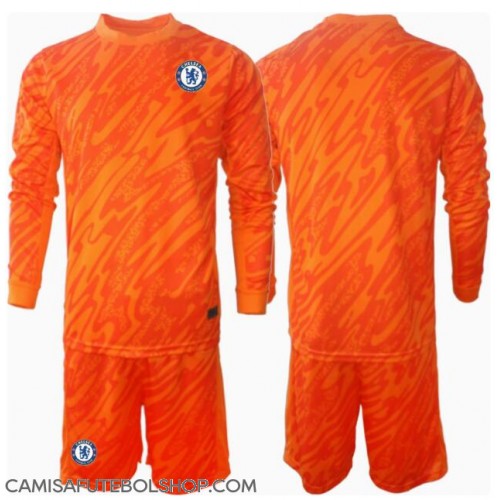 Camisa de time de futebol Chelsea Goleiro Replicas 1º Equipamento Infantil 2024-25 Manga Comprida (+ Calças curtas)